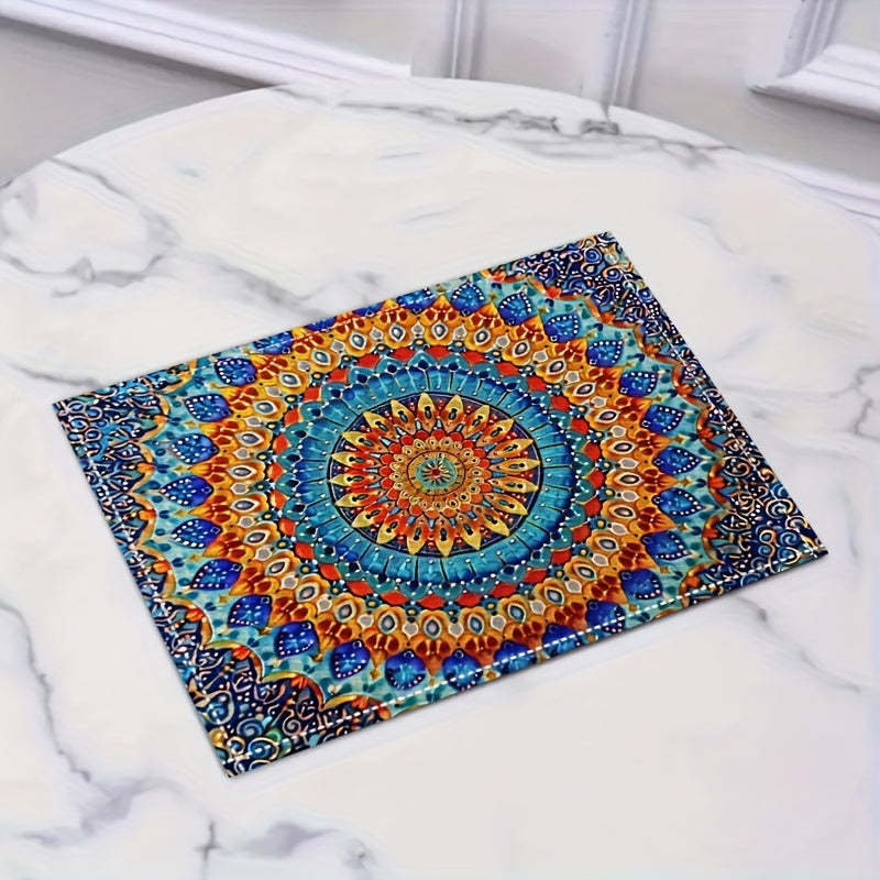 Mandala-Style Placemat Set with Persian Bohemian Design Heat Resistant Washable for Home and Restaurant