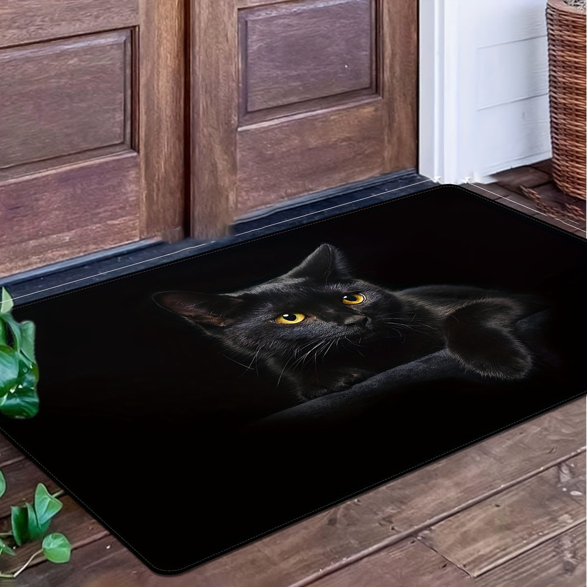 Black Cat Entrance Floor Mat Polyester Doormat Indoor Outdoor Non-Slip Stain Resistant