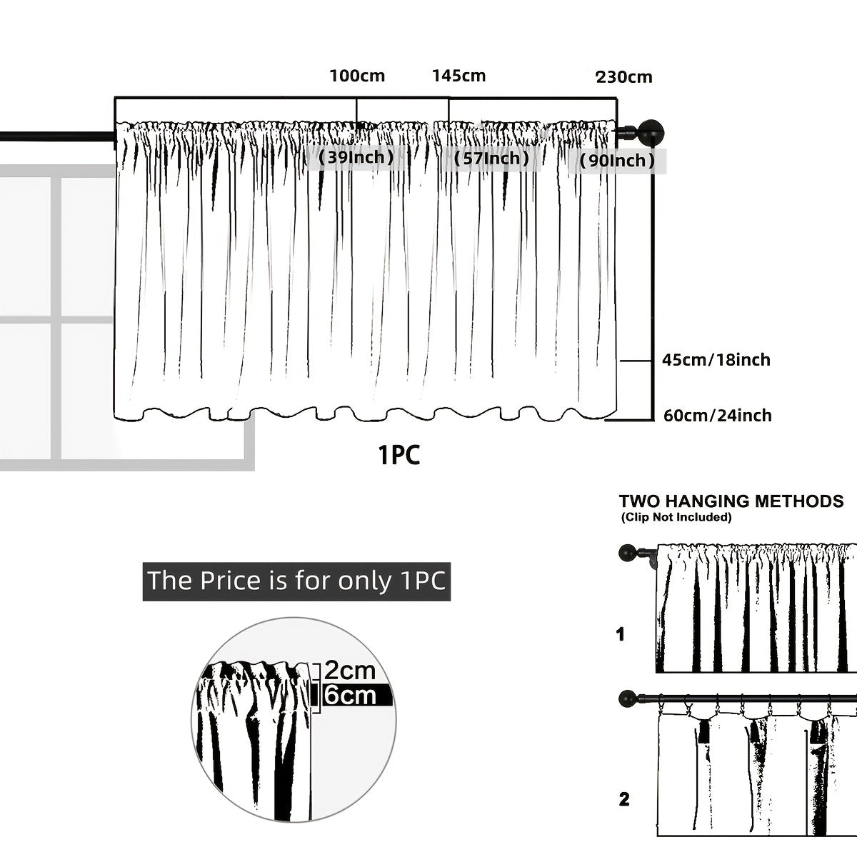 Black Floral Lace Cafe Curtain Sheer Polyester Rod Pocket Kitchen Decor