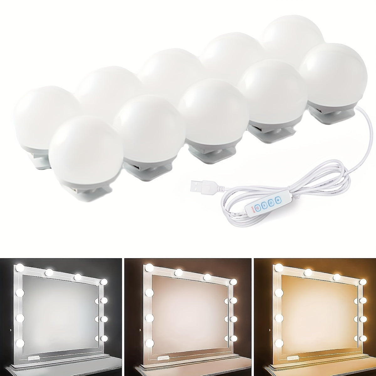 Luz ajustable de espejo de maquillaje LED con 4/10/10/14 bombillas, control USB para tocador