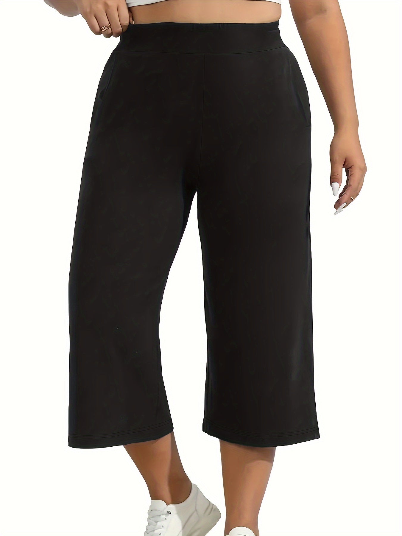 Plus Size Women's Black Straight Leg Pants Stretchy Comfortable Casual