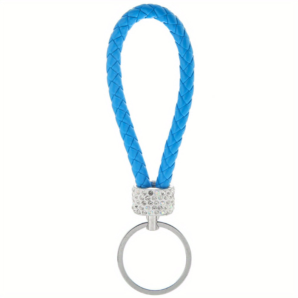 Unisex Braided Rope Rhinestone Car Keychain Monochrome Jewelry