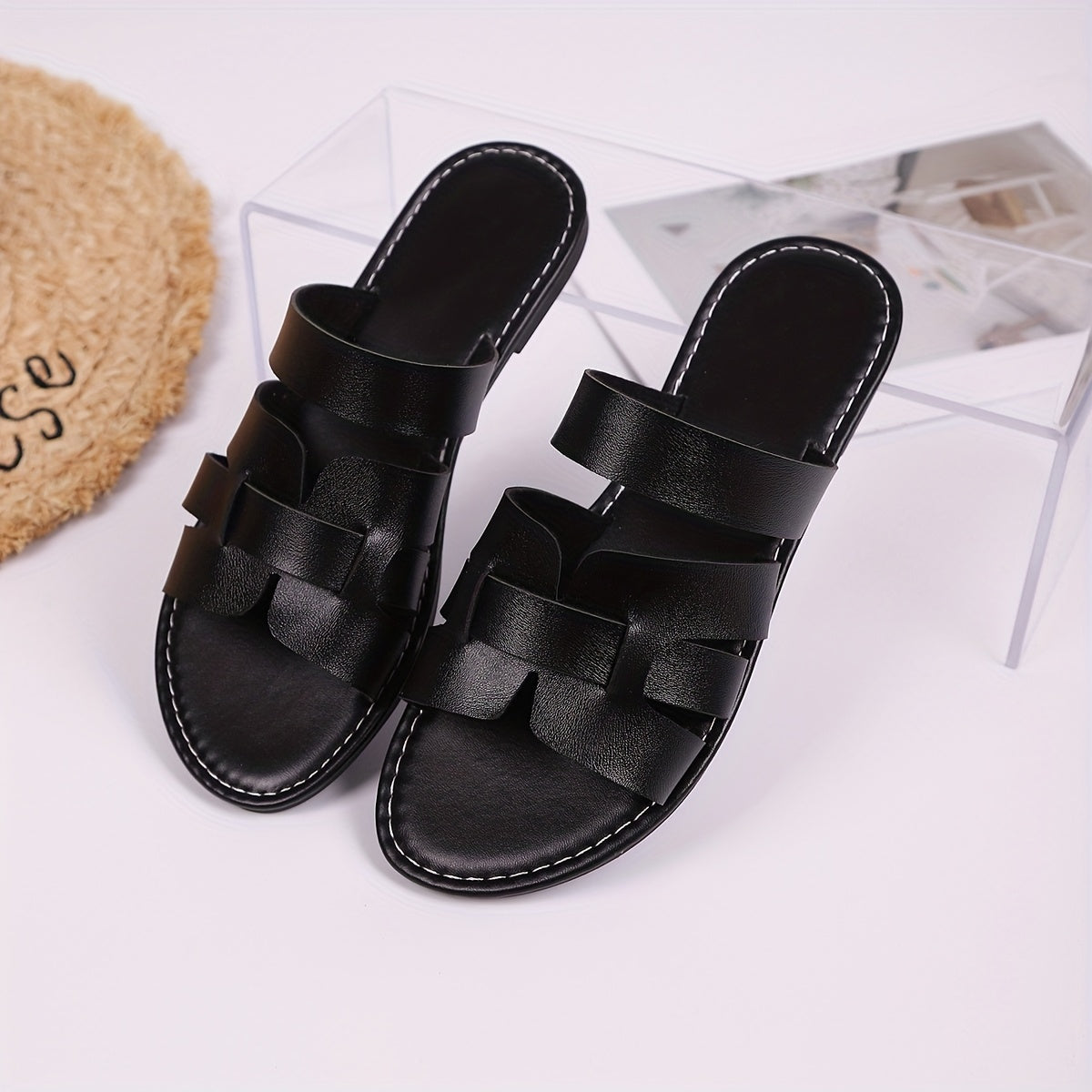 Ayollar uchun keng model ochiq barmoqli tekis sandalki, nafas oladigan strapli yozgi plyaj uchun