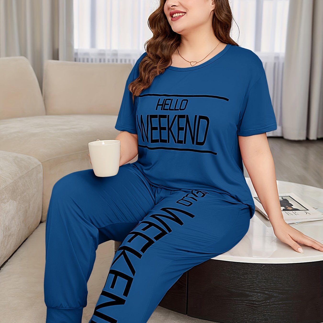 Women's Plus Size Short Sleeve Pajama Set Cotton Cute Cartoon Homewear
