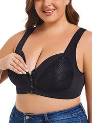 Plus Size Lace Bralette Wireless Full Coverage with Front Closure and Non-Removable Pads