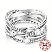 Sterling Silver Ring Intertwined Design Zirconia Accents Jewelry for Daily Wear