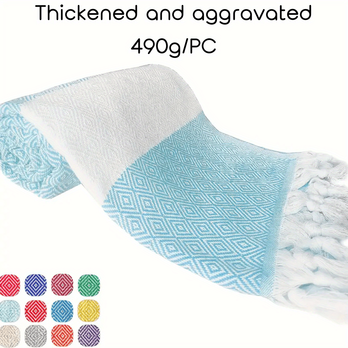 1 dona turk plyaj sochiq, jakardli romb dizayni bilan, tez quriydigan va qumga yopishmaydigan, o'lchami 71" x 39" (100 sm x 180 sm) plyaj va hammomda foydalanish uchun.