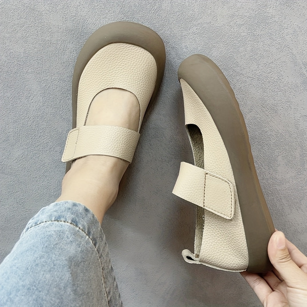 Women Leather Flat Shoes Breathable Slip-On Casual Brown All-Season