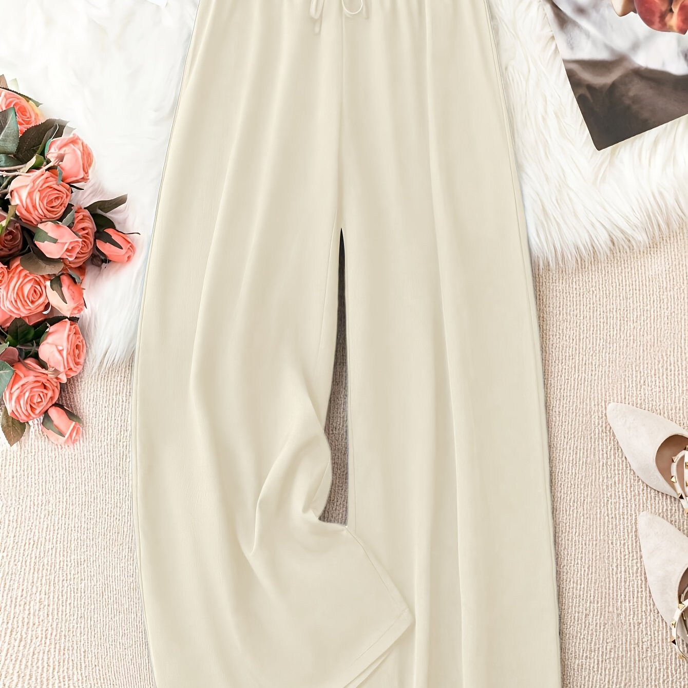 100% polyesterdan tayyorlangan, bir rangli, katta o'lchamdagi tasodifiy keng oyoq shimlar. To'g'ri kesim, cho'zilmaydigan mato, barcha fasllar uchun mos.