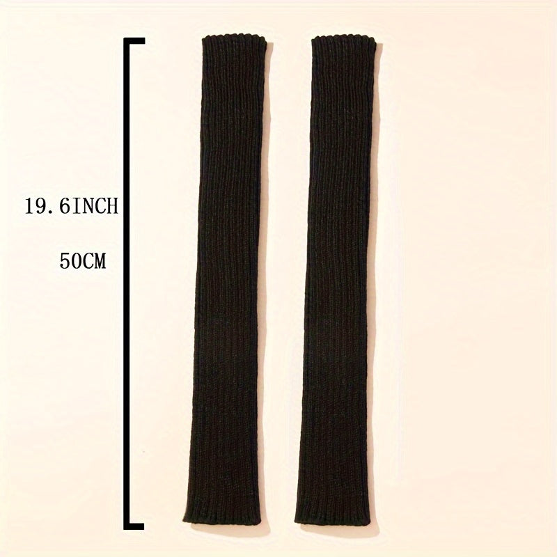 Women's Long Striped Knit Gloves with Thumb Hole and Arm Cover for Autumn Winter