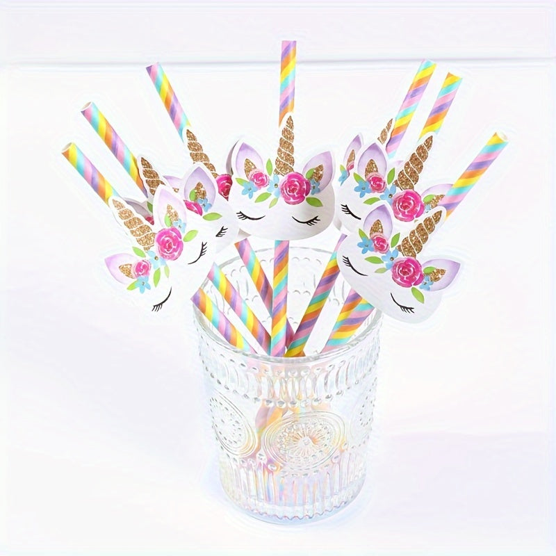 Set of 20 Unicorn Paper Straws for Parties, Birthdays, Weddings, Baby Showers