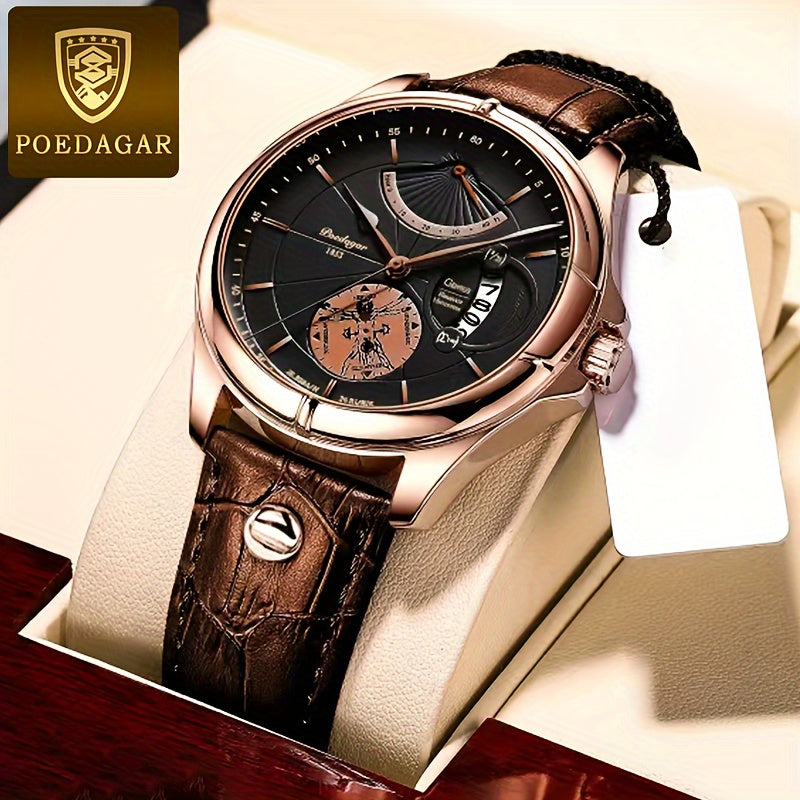 Casual Luminous Quartz Watch for Men and Women Waterproof with Calendar and PU Leather Strap