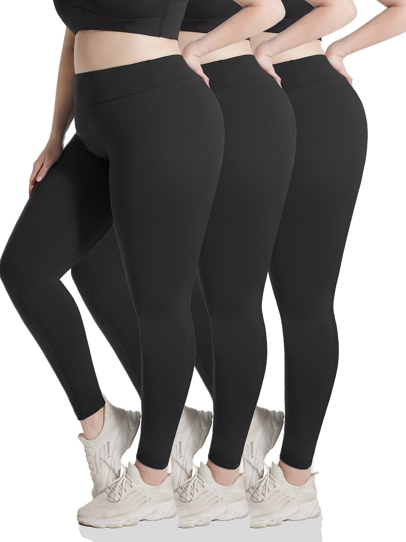 Women's Plus Size Tummy Control Yoga Pants 3 Pack High-Waisted Leggings