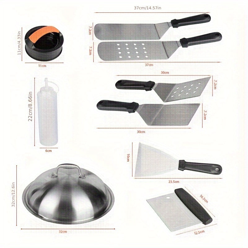 Griddle Accessories Kit 10 Pieces for Outdoor BBQ Grill Flat Top Tools