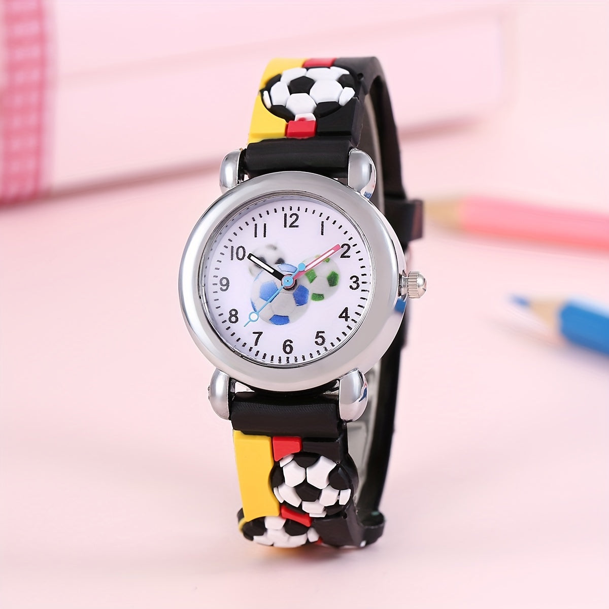 Children's Cartoon Football Watch for Kids, Silicone Strap, Non-Waterproof, Battery Powered