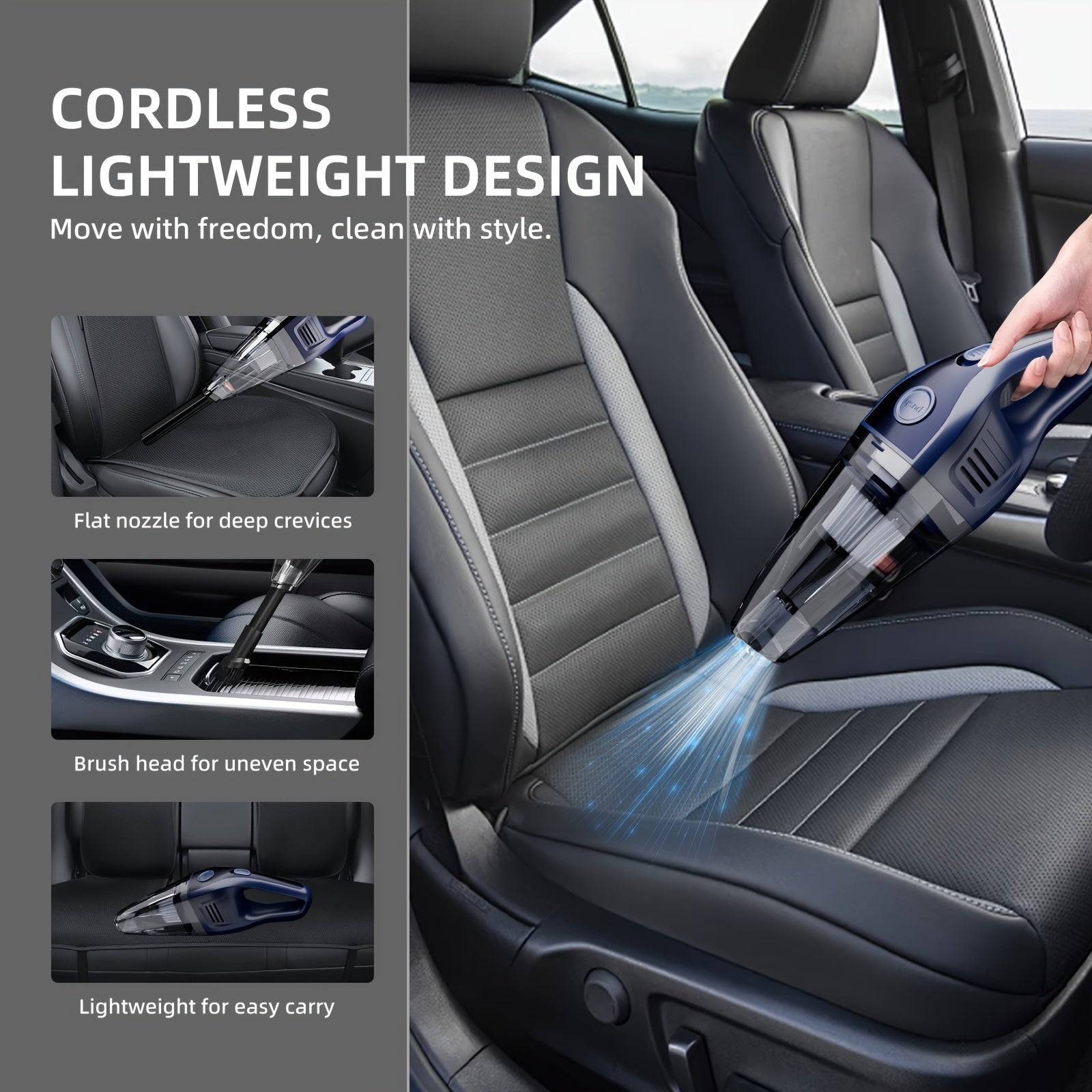 Handheld Cordless Wet Dry Vacuum Cleaner for Home Car Rechargeable Compact