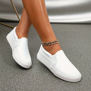 Ayollar uchun slip-on tekis poyabzal, kundalik yurish poyabzali, kichik oq sneakers