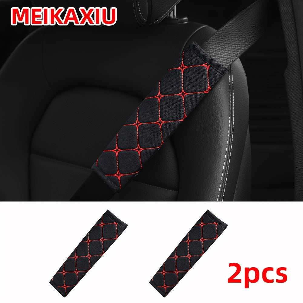 2 Pieces Linen Texture Knit Fabric Shoulder Pads Anti-Slip Comfort Car Belt