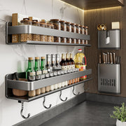 Wall-Mounted Stainless Steel Spice Rack with Containers, No Nails, Holds 15kg