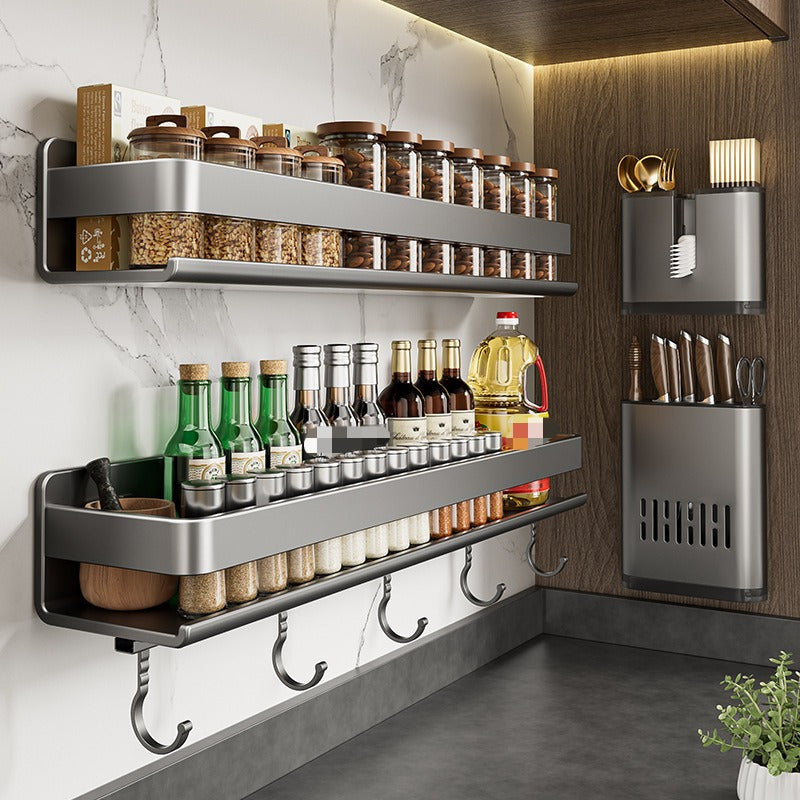 Wall-Mounted Stainless Steel Spice Rack with Containers, No Nails, Holds 15kg