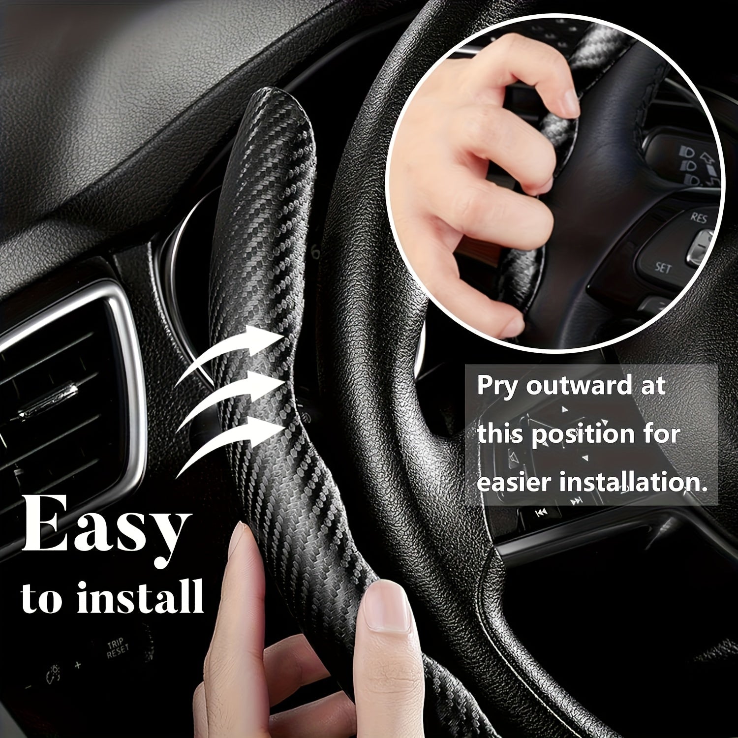 3 Pieces Carbon Fiber Steering Wheel Covers Faux Leather All-Season Car Accessories