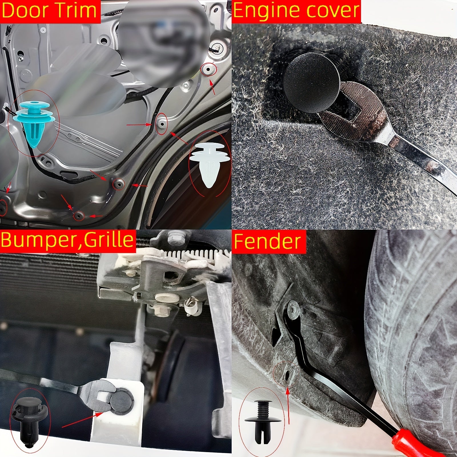 Juego de clips de sujeción de plástico universal para coche, parachoques, guardabarros, puerta, interior