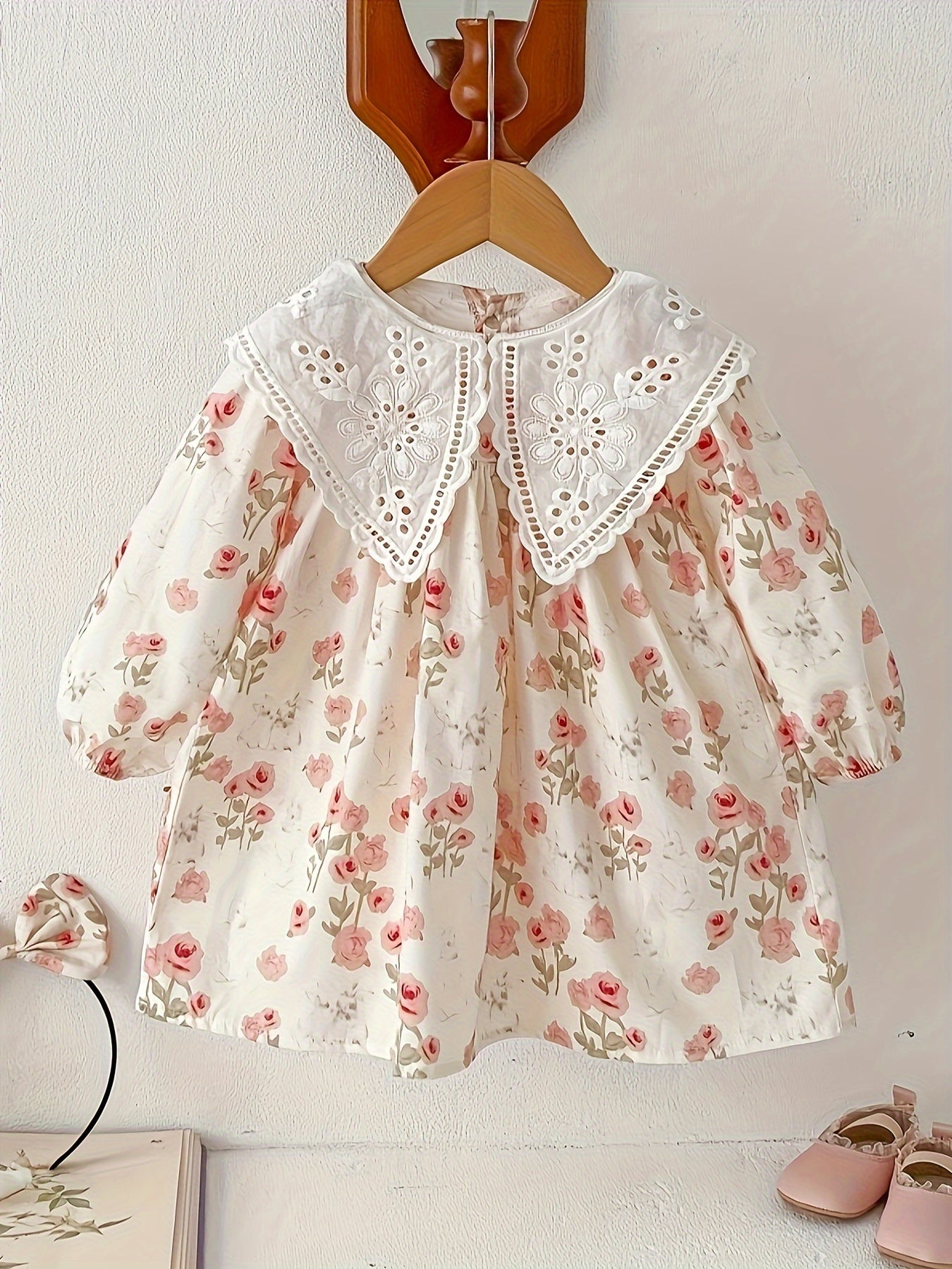 Girls Floral Cotton Long-Sleeve Dress for Spring and Fall