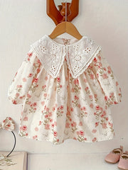 Girls Floral Cotton Long-Sleeve Dress for Spring and Fall