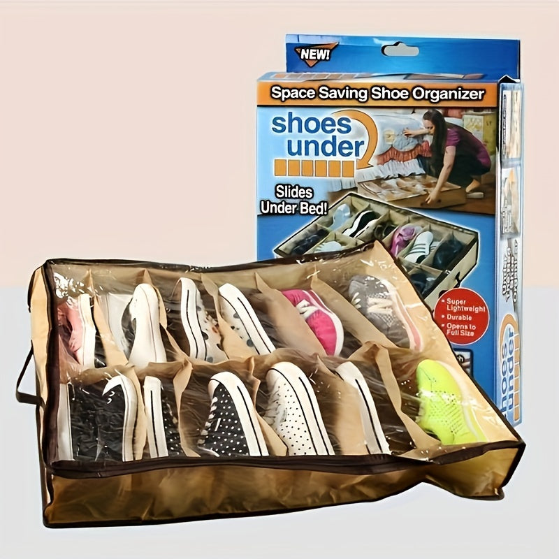 Organizador de zapatos debajo de la cama con 12 compartimentos de plástico transparente y ventilación