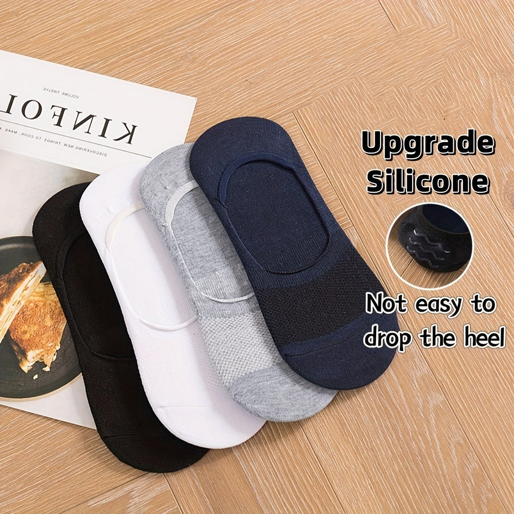 Men's and Women's Mesh Invisible Silicone Non-Slip Socks 4 Pairs Low-Cut Breathable