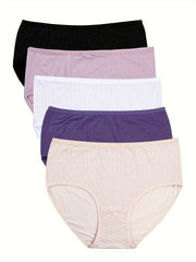 Plus Size Women's Mid-Waist Polka Dot Cotton Briefs Set of 5 Breathable Comfortable