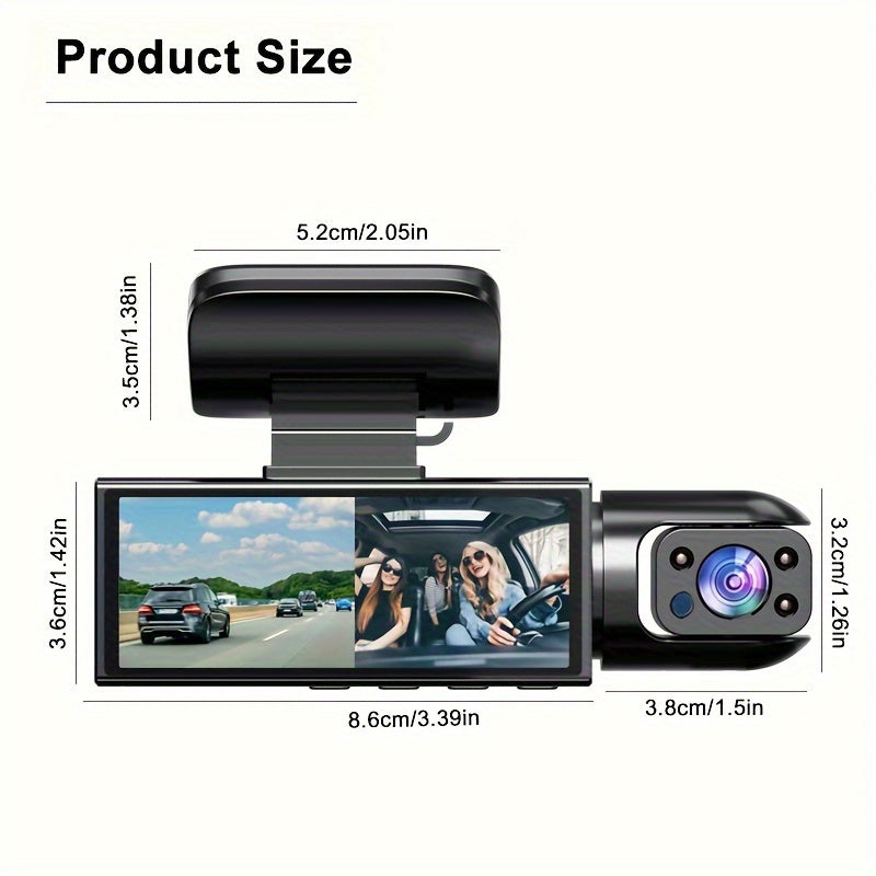 Dual Camera Car Dash Cam 1080P Night Vision Loop Recording Wide Angle 8.03cm IPS Screen