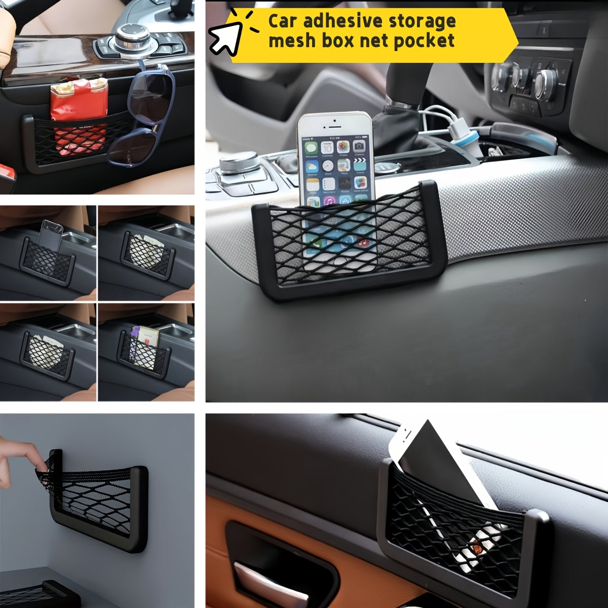 2 Pack Car RV Mesh Storage Boxes PU Leather Organizer for Smartphones and Essentials Black