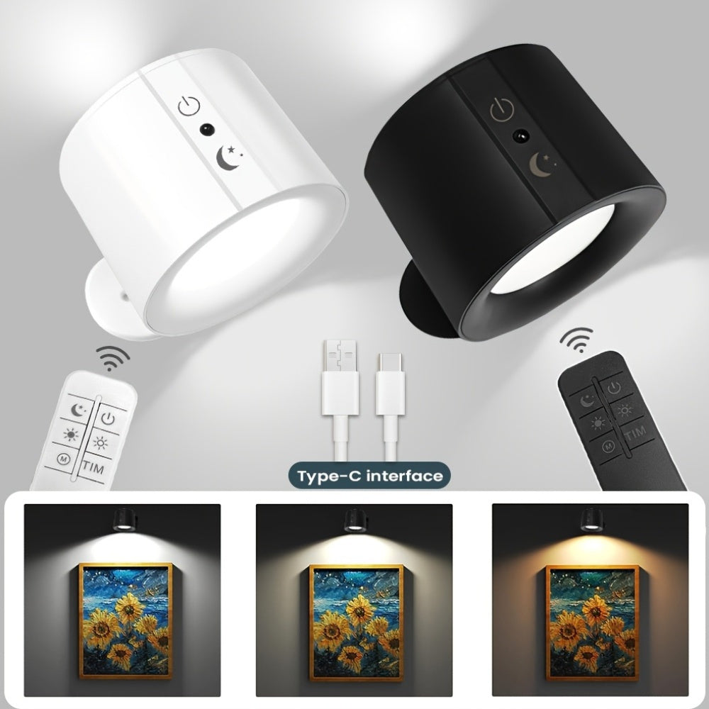 2-Pack Dimmable LED Wall Sconces with Touch Control Magnetic Ball 360° Rotation USB Rechargeable