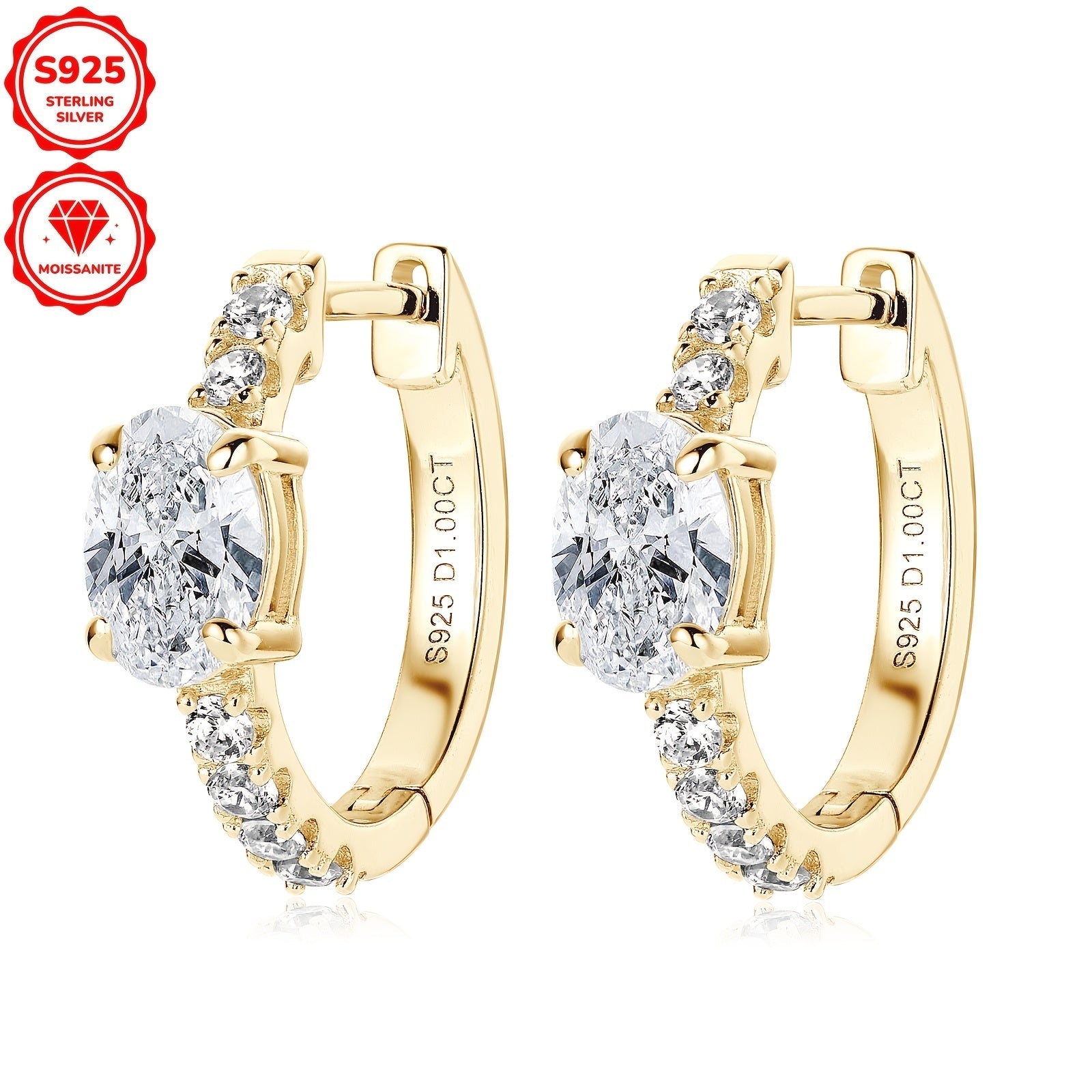 Sterling Silver Oval Moissanite Earrings 5x7mm 2ct Wedding Jewelry