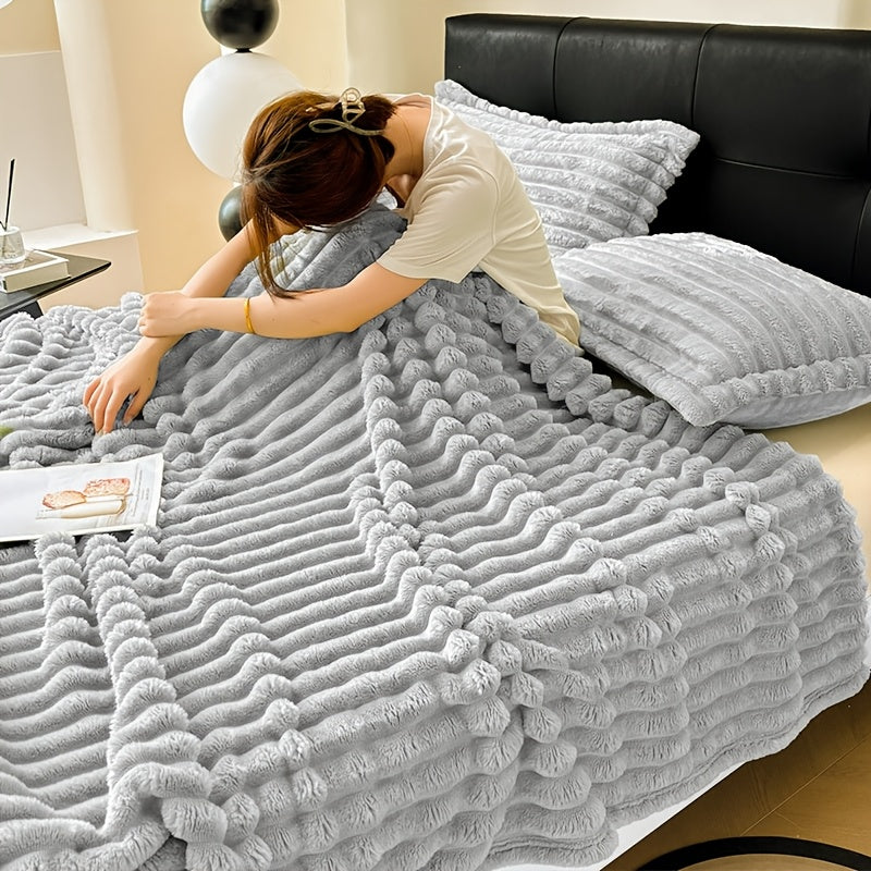 Soft Cozy Ribbed Blanket for Sofa Bed Pet Use, Skin-Friendly