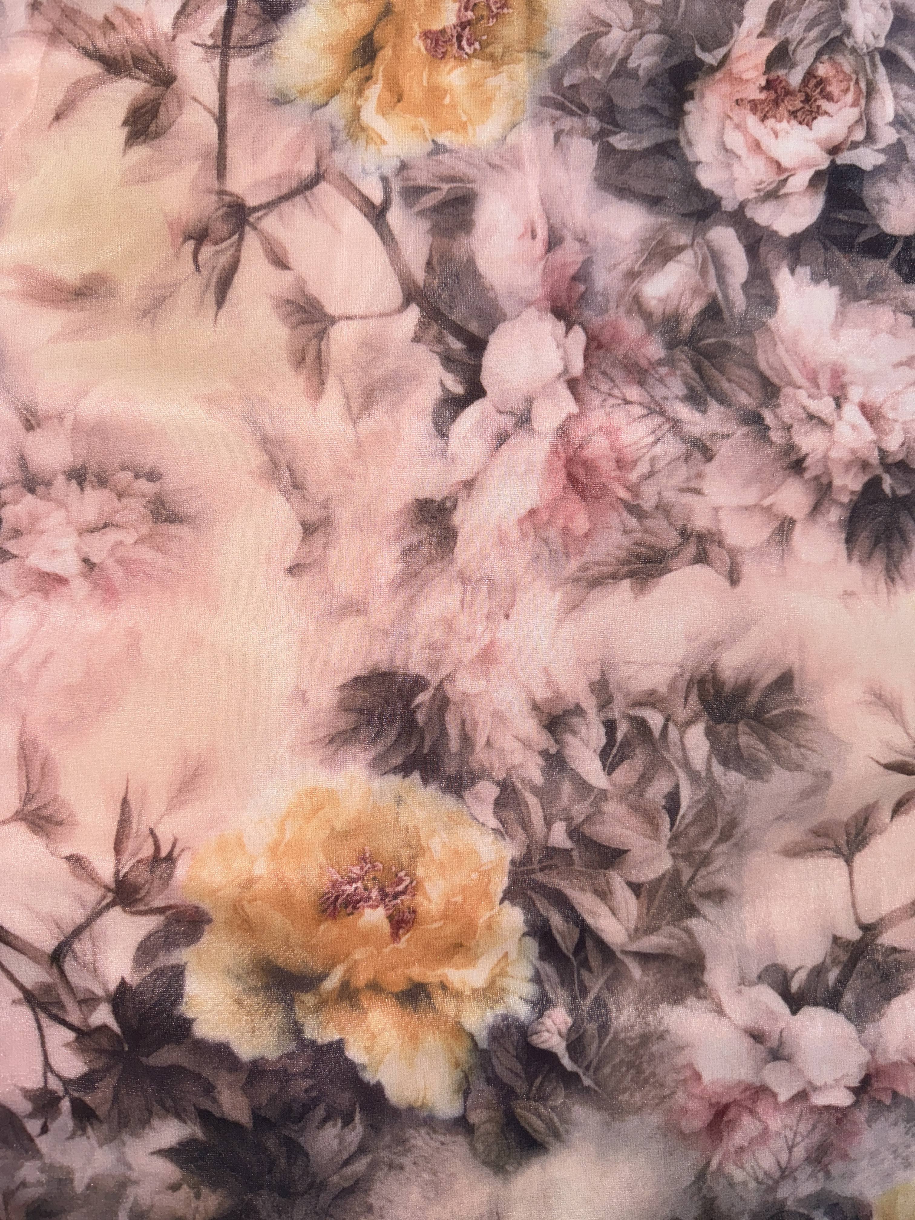 Adult Floral Peony Dress with Semi-Sheer Woven Polyester Fabric and Crew Neck