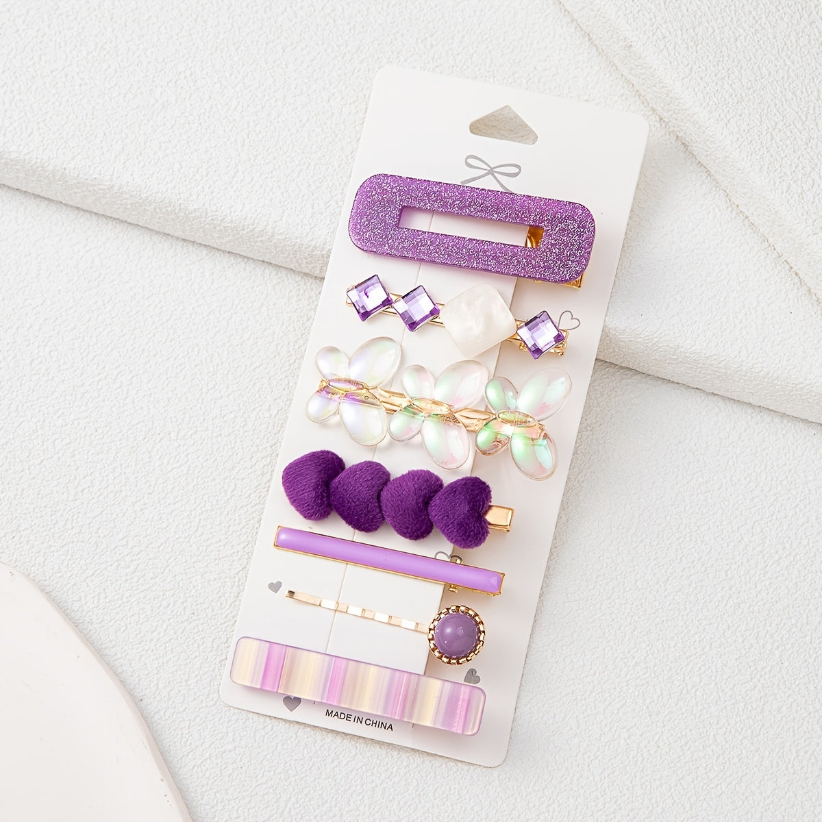 Multi-Color Love Design Butterfly Hair Clips Set of 7 for Girls