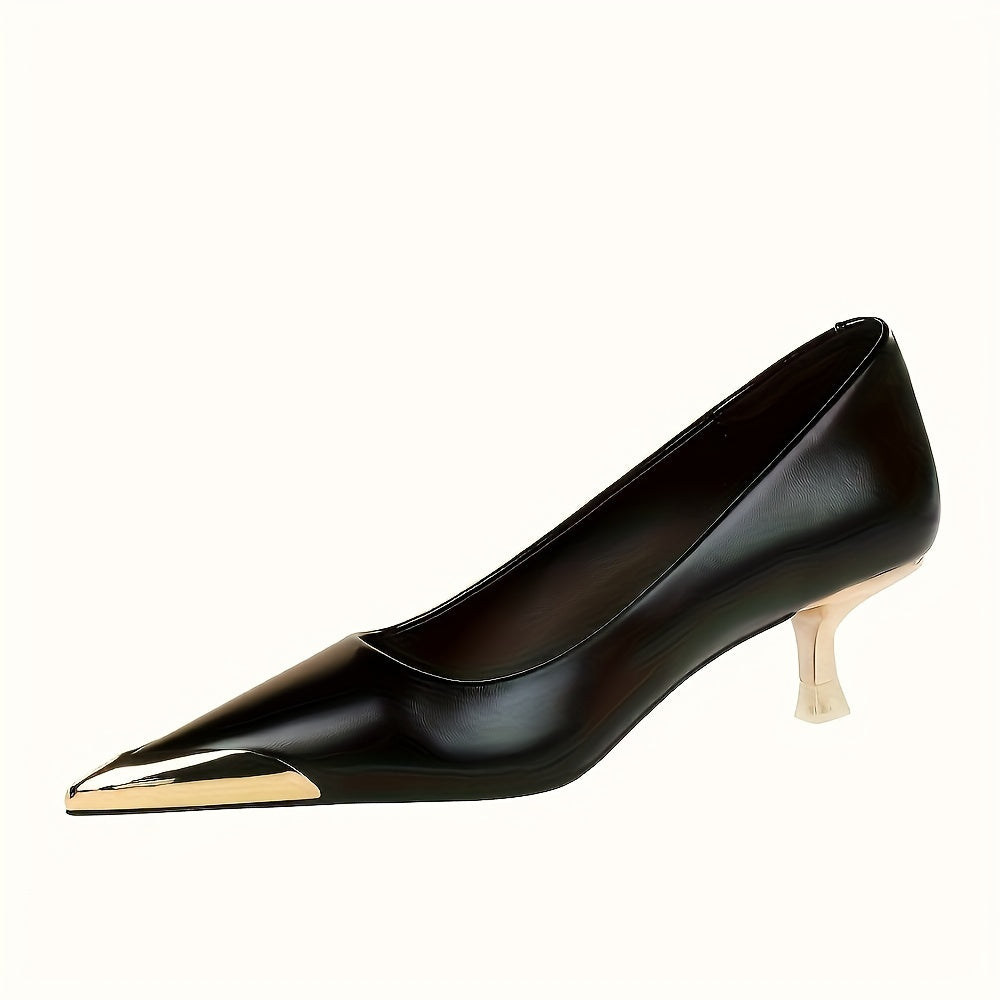 Ayollar uchun stilletto poyabzal vintage Evropa va Amerika uslubida, burun nuqtali, metall detallari bilan