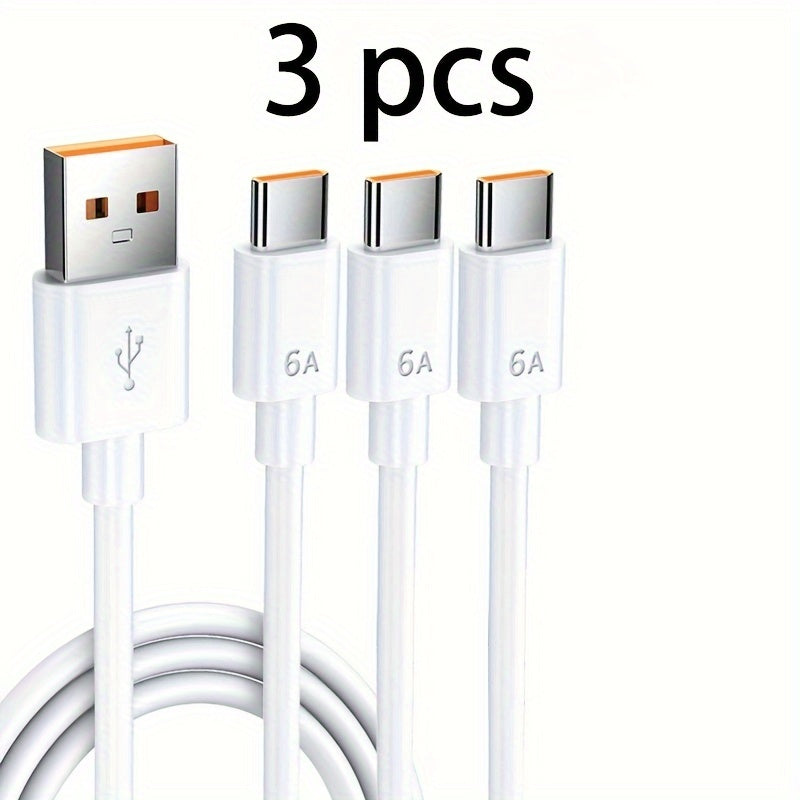 USB Type C Data Cable 120W Fast Charging 6A for Android Devices 3/5/10 Pack