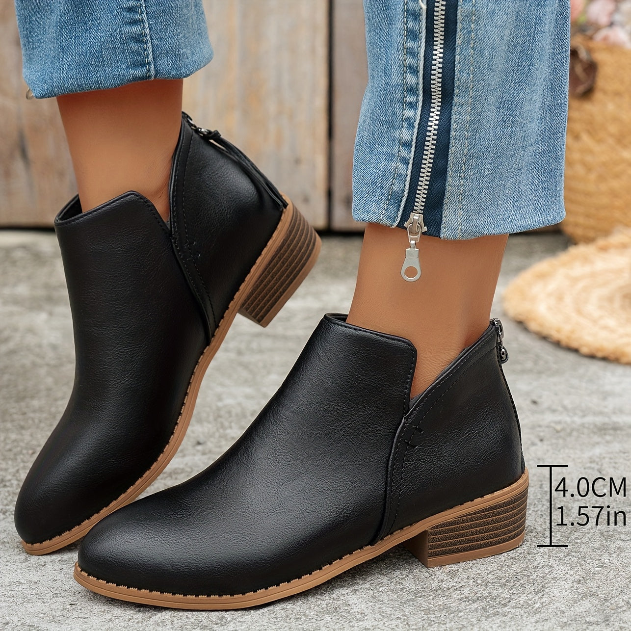 Women's White Ankle Boots Pointed Toe Chunky Heel Zipper Slip-On