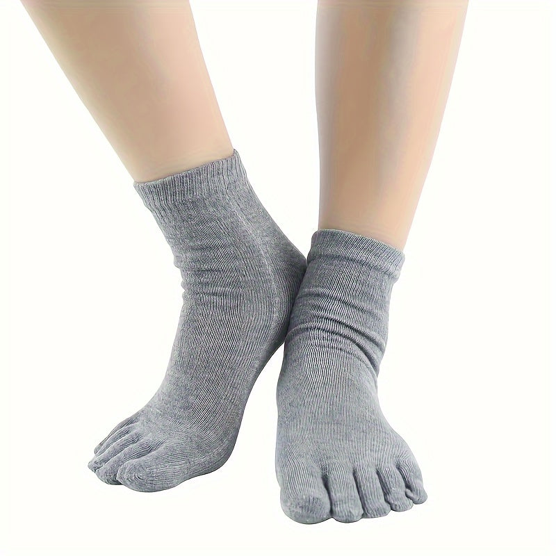Men's Solid Color Mid-Tube Five-Finger Breathable Cotton Socks 5 or 10 Pairs