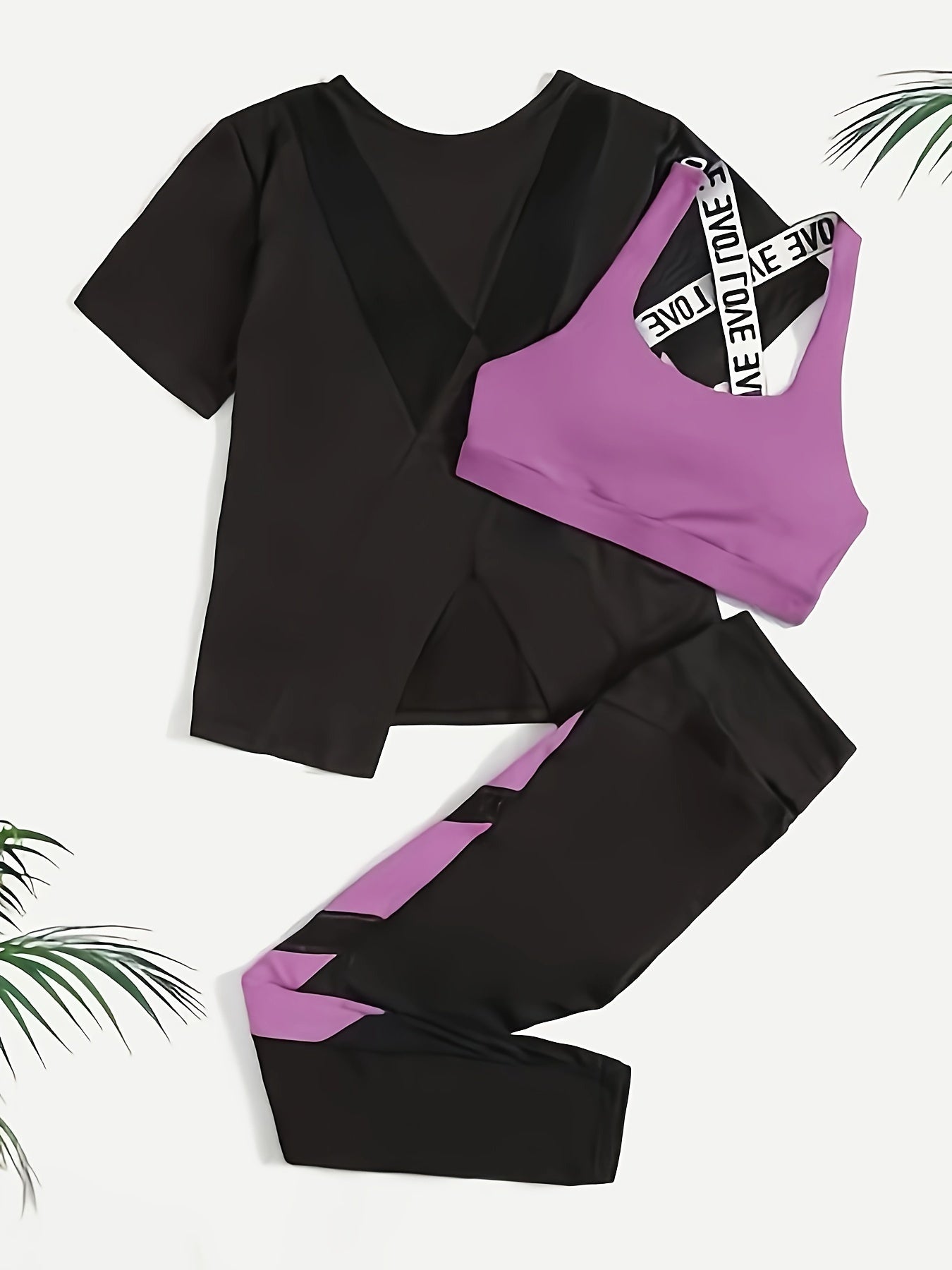 Women's Athletic Set Polyester Knit Short Sleeve Solid Color High Elasticity Cross Strap All Seasons Pants