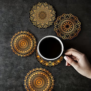 Golden Mandala Coaster Set with Intricate Design for Beverages and Gift Giving