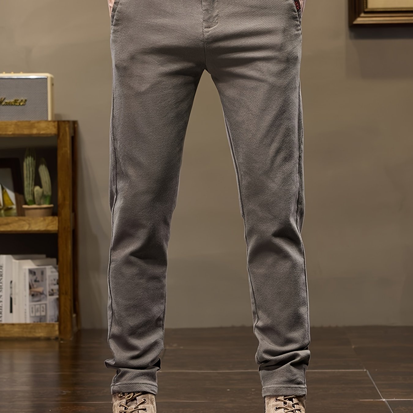 Men's Slim Fit Straight Leg Pants Cotton Blend Casual Business Fall Winter 9-Inch Inseam