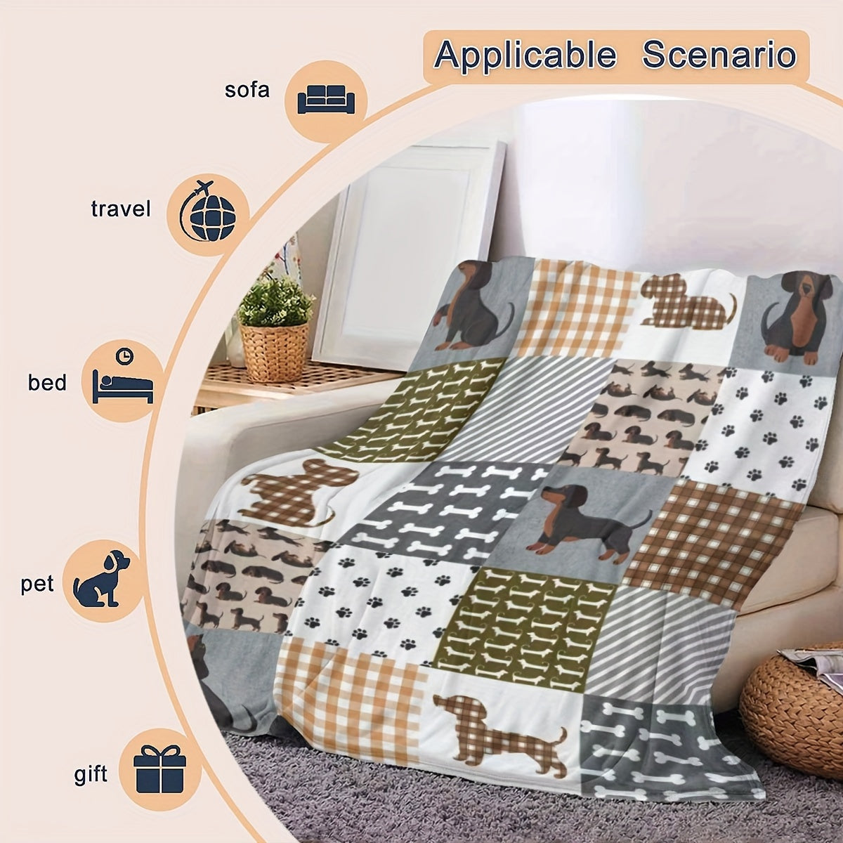 Dachshund Dog Printed Flannel Throw Blanket Cozy Lightweight All-Season Pet Gift for Bed Sofa Chair