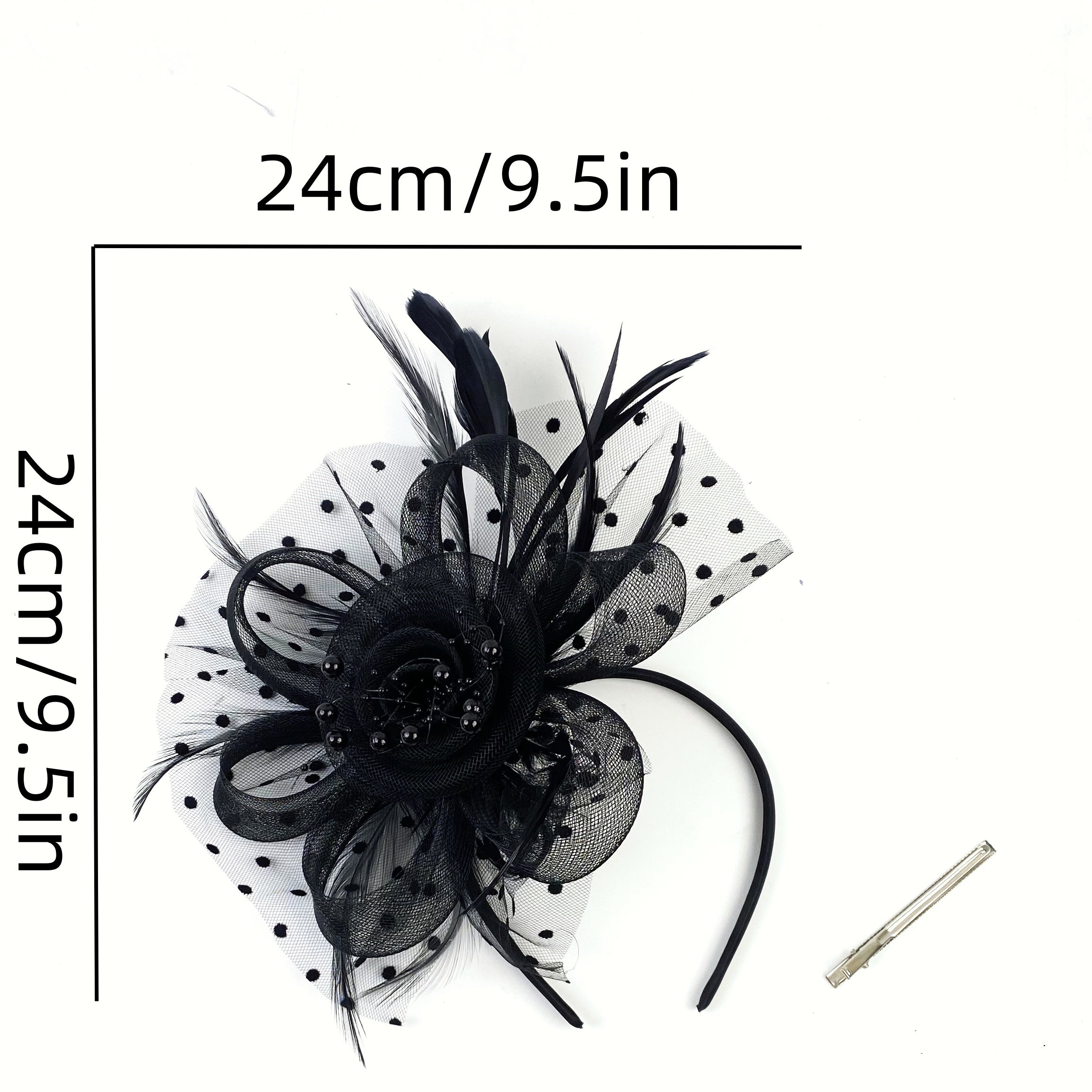 Flower Shaped Mesh Headband with Faux Feathers for Parties Proms Weddings