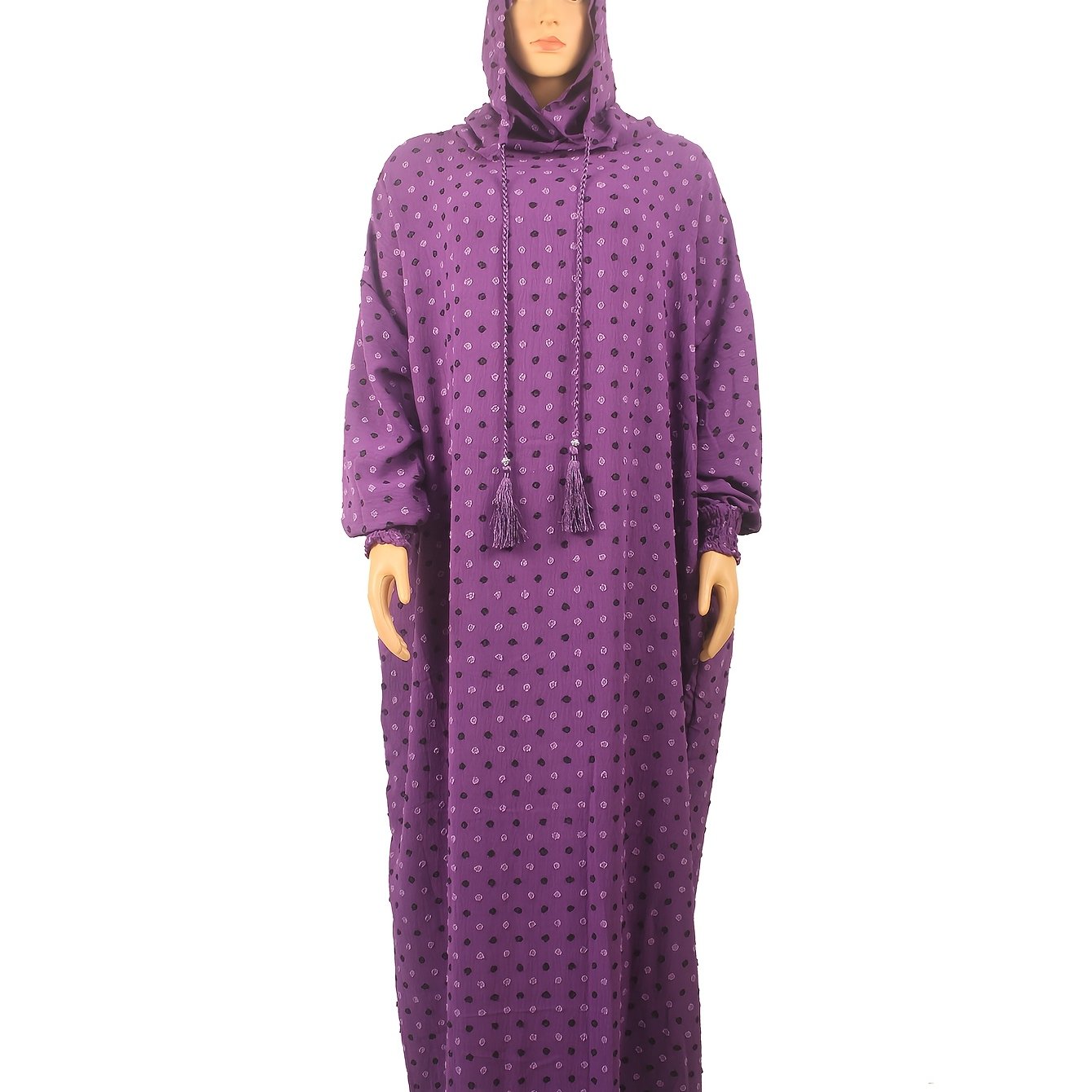 Plus o'lchamli polka nuqta abaya erkin fit lanterna qo'lqopli kundalik kiyim