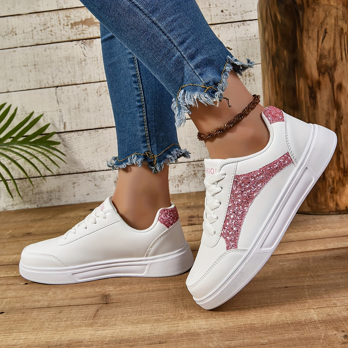 Women's Sequin Casual Sneakers Lace Up Lightweight Glitter Low-Top Shoes