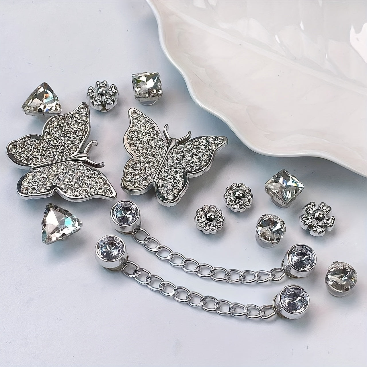 Women's Silver Butterfly Shoe Accessories Set with Chains and Decorations